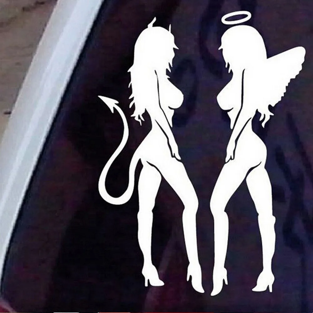 

Hot Classic Sexy Girls Sticker Anger Devil Beauty 16*11cm White Car Decal Fashion car styling Stickers Aug 4 For bmw e46 e39 e38