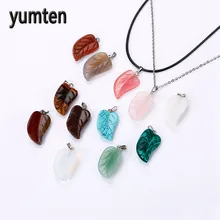 Yumten Природный камень кленовые листья кулон ожерелье со стразами талисманы ювелирные изделия женщин талисманы чакра Joya опал нефрит Малахит