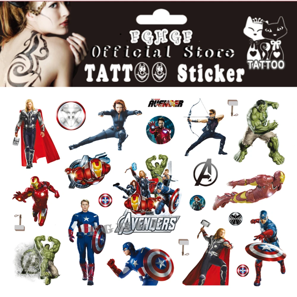 FGHGF 4 قطع الكرتون الأمريكي خارقة الطفل المؤقتة هيئة الفن فلاش الوشم ملصق 17*10 سنتيمتر للماء غير مؤلم الوشم