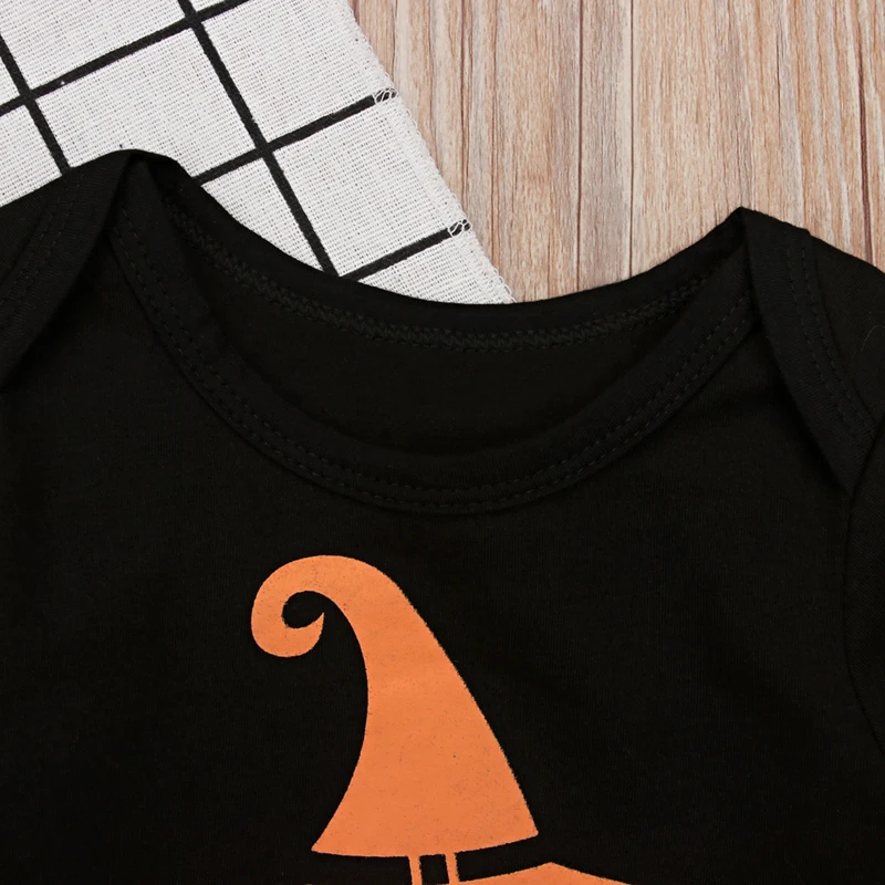 2018 New Arrival Halloween Witch Printed Black Cotton Bodysuit Jumpsuit Baby Boy Girls Costume 4-24 Months