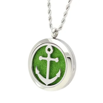 

5PCS Ship's Anchor Pattern Hollow Stainless Steel Essential Oil Aromatherapy Locket Perfume Diffuser Locket Necklace