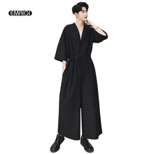 Мужской повседневный комбинезон с коротким рукавом и v-образным вырезом, широкие брюки, мужские штаны-шаровары в японском стиле, комбинезоны, брюки в стиле хип-хоп