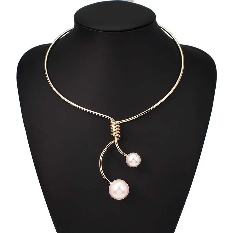 Колье из искусственного жемчуга, ожерелье s для женщин, аксессуары, простое крученое металлическое ожерелье из сплава, массивное ожерелье, ювелирное изделие UKMOC - Окраска металла: Gold Necklaces