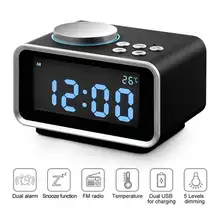 Цифровой радио-будильник, маленький с 3,2 дюймовым ЖК-дисплеем с подсветкой/повтором сигнала/диммером/резервная батарея/температура/Двойная зарядка через usb