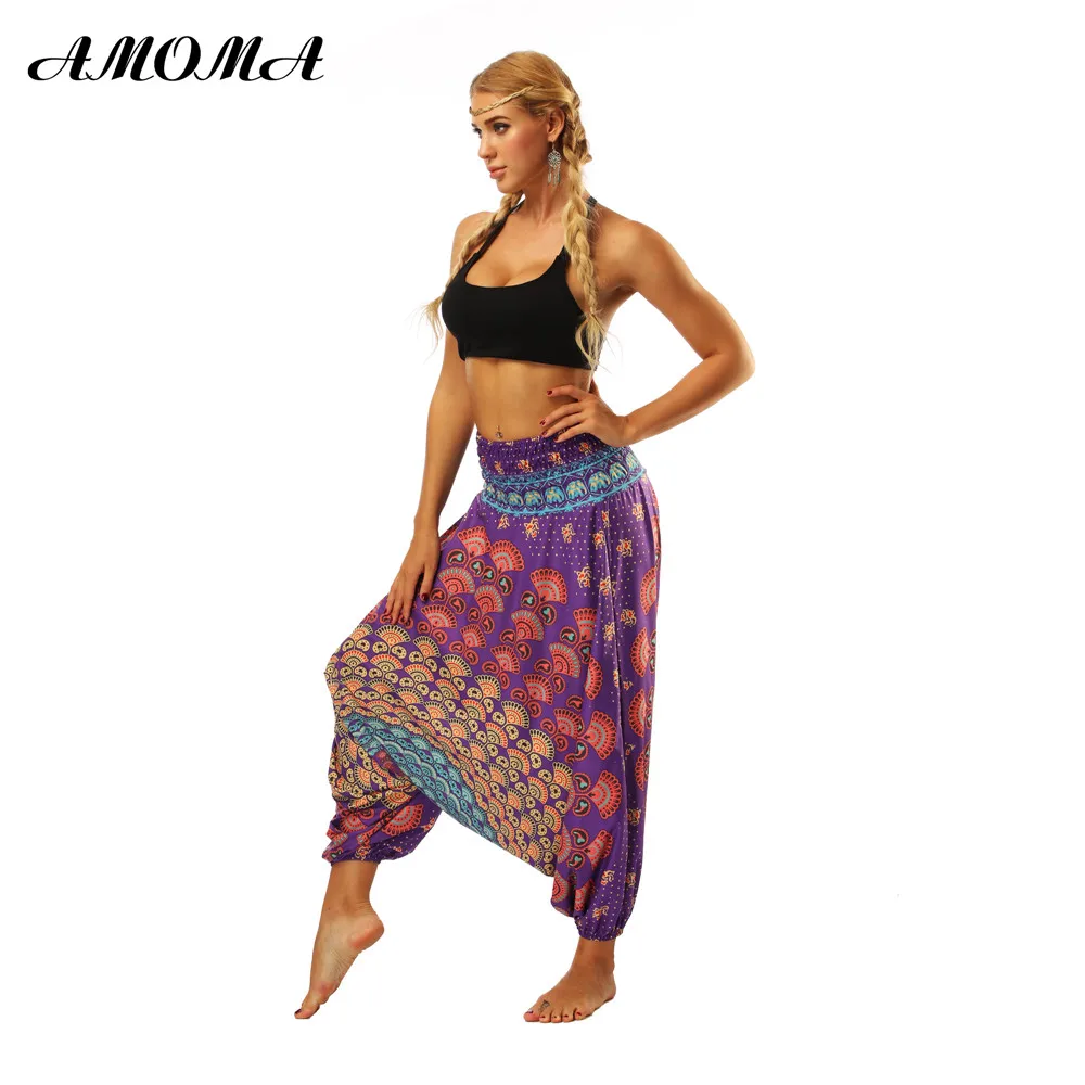 AMOMA свободного покроя брюки-шаровары с рисунком "Аладдин" хиппи, бохо Стиль широкие женские спортивные короткие штаны летние пляжные детские - Цвет: Purple