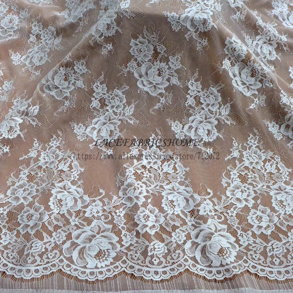 

La Belleza Off white rose flowers france lace fabric eyelash bride lace 150x300cm one piece good quality no threach