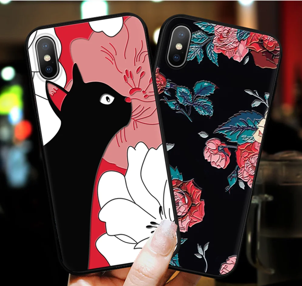 

Cute 3D Emboss Pattern Phone Case For iPhone X 7 Plus 8 6 6S Cases Soft Silicone Cover For iPhone Xs Max XR 5 5S SE Relief Coque