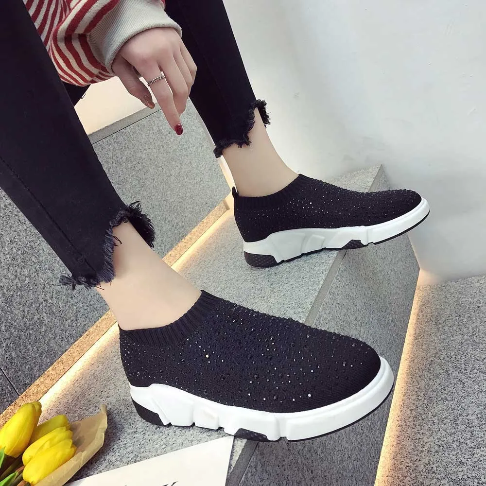 

KLV Women's Knitted Elastic Cloth Socks Shoes Casual Shoes Rhinestone Sneakers zapatos de hombre de vestir casual #4