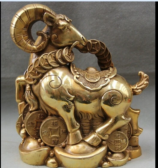 

wan671027+++10 Chinese Brass money coin Yuan Bao Zodiac Year Sheep Goat Statue Fengshui