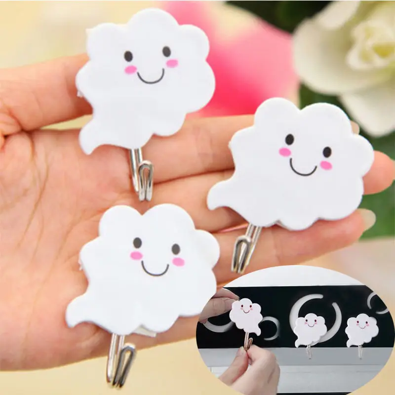 

3 Pcs Bathroom Towel Holders Hangers Adhesive Sticky Stick on Wall Lovely Cloud Shape Hooks Towel Holders Hangers Unique Design