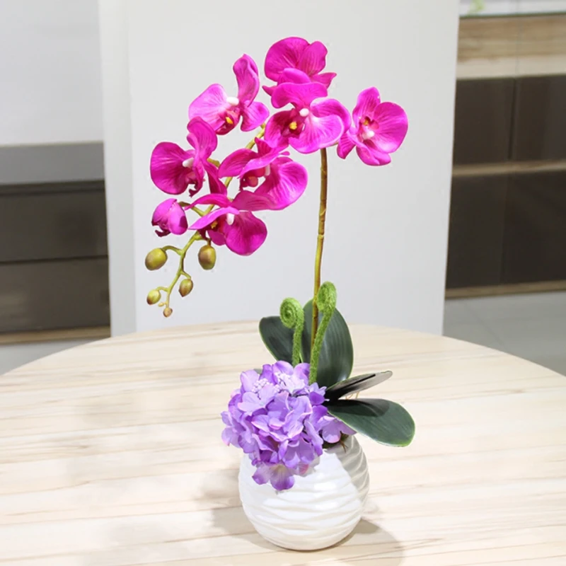 

Top Quality Touch Butterfly orchid Potted set Artificial Hydrangea Silk flowers bonsai plants pot culture wedding Home Decor