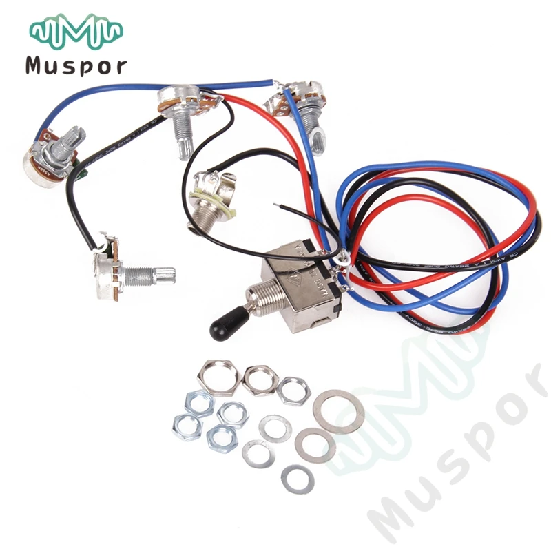 

1 set Wiring Harness Prewired 2v2t 3 way Toggle Switch Jack 500k Pots for Gibs Replacement LP Electric Guitar 2V/2T
