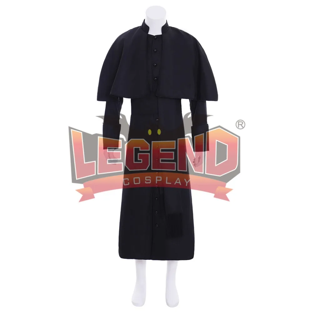 Римский черный Cassock косплэй костюм для взрослых в средневековом стиле духовенство халат Cassock с поясом индивидуальный заказ