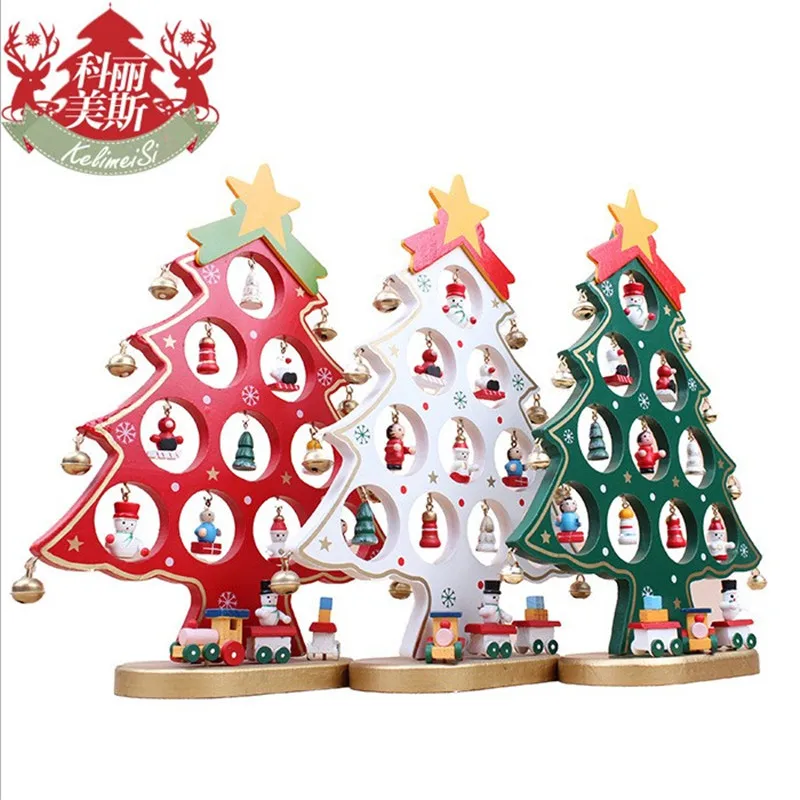 Christmas Gift 1pc mini table XMAS trees Decoration wood Christmas tree with ornament DIY Christmas