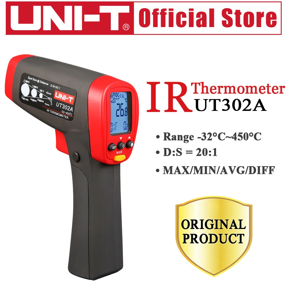 

UNI-T UT302A LCD Infrared Thermometer measure temperature Gun Tester from a distance protable non-contact fast test temperature