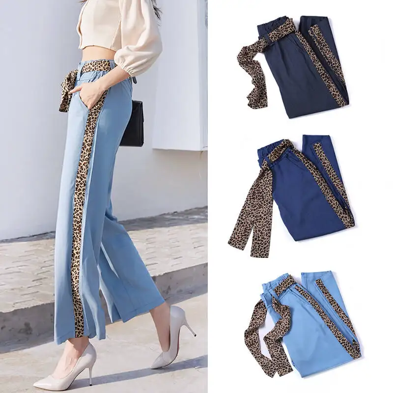 

Light Blue Sequins Jeans Womens Fashion 2019 Summer Boyfriend Streetwear Elastic Waist Ladies Jeans Denim Wide Leg Pants Female
