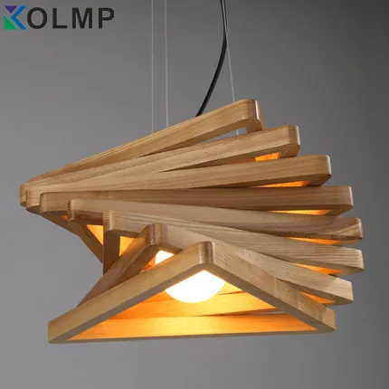 Creative design light spiral wood pendant light burlywood dinning hall hanging lamps wooden rustic lighting fixture