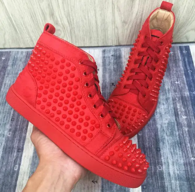 

Women Brand Flat Shoes Men's Sneaker Black Suede Sports Shoes Rivets Flat-soled High-upper Leather Shoes Big Size 35-56 Box Bag