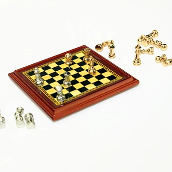 

1:12 Scale Dollhouse Miniature Alloy Chess Set Board Chess Metal Toys Model games Dollhouse Toy Set Games 6 Inch-7 Inch Figure