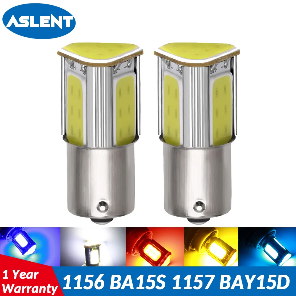 ASLENT 2X 1156 светодиодный BA15S P21W 1157 BAY15D P21/5 Вт танкетке 4 Свет автомобиля cob Белый