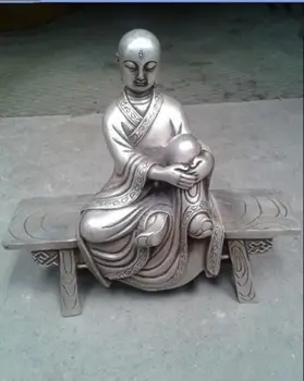 

China Tibetan Buddhism Handwork carve Silver Bencher buddha statue