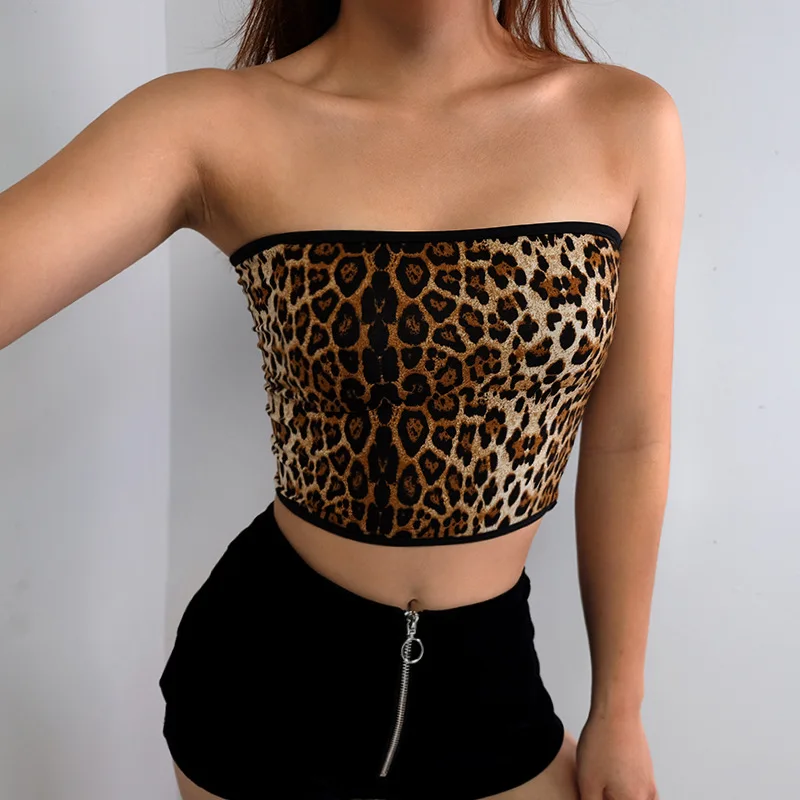 WEANIA Women Sexy Strapless Leopard Sheath Tank Top Summer Fashion Female Leopard Crop Top Ladies Underwear Bars Club Clothes Tops