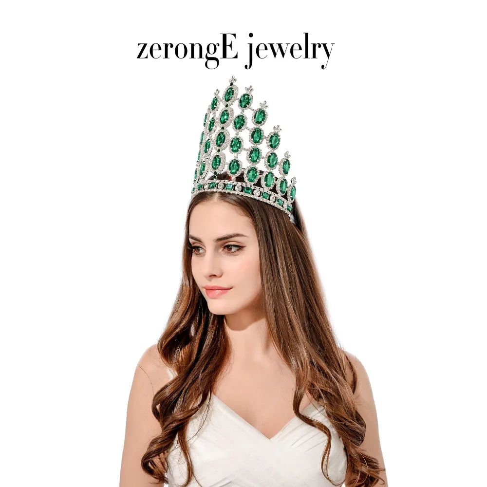 ZerongE jewelry7.8inch великолепные автомобильной городок большой обруч для головы с короной с синими стразами; маскарадный костюм; повязка на голову в виде короны