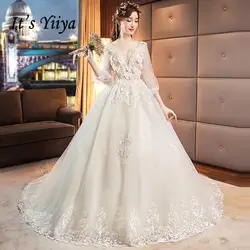 Это YiiYa свадебное платье es 2019 цветочный Бисер поезд кружева для платья невесты со шлейфом Свадебное платье Vestidos De Novia Casamento TB021