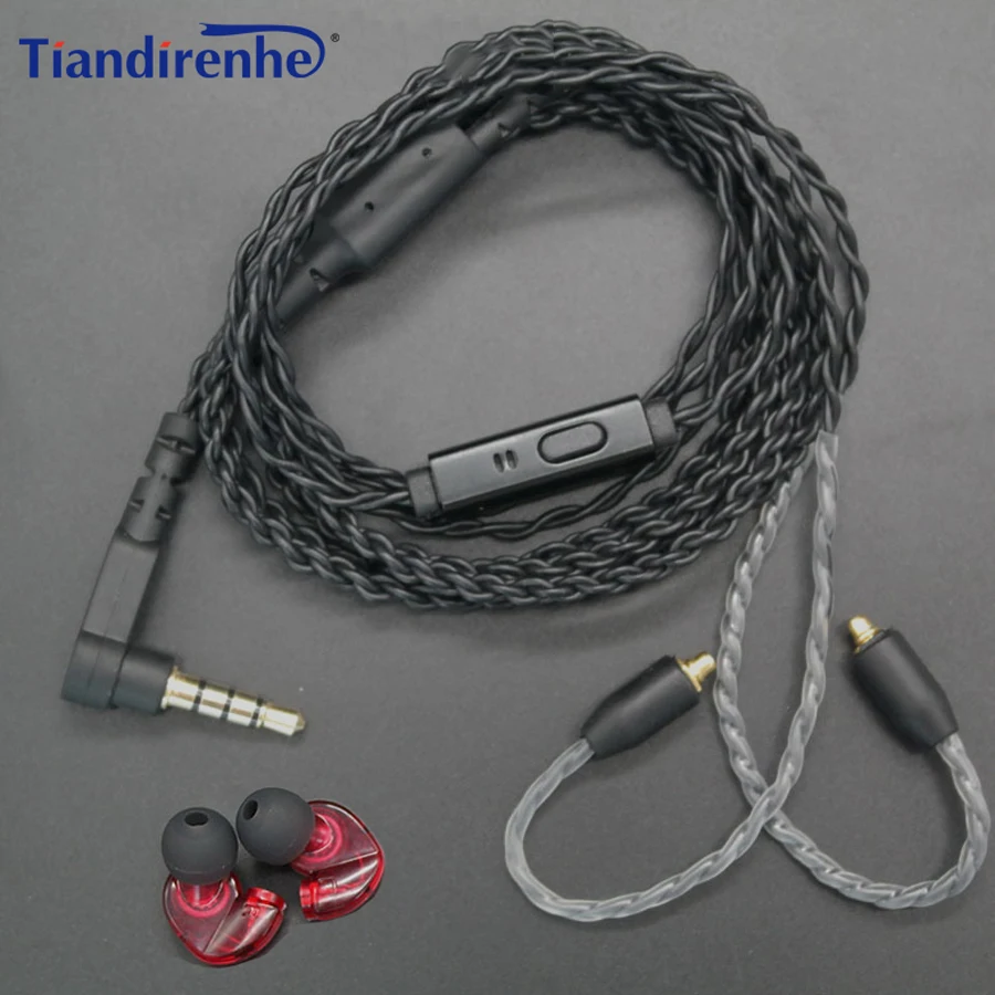 DIY MMCX кабель Detchable наушники для Shure SE215 SE535 SE846 UE900 W20 наушники Twist Замена стерео бас гарнитура с микрофоном - Цвет: Red with earphone