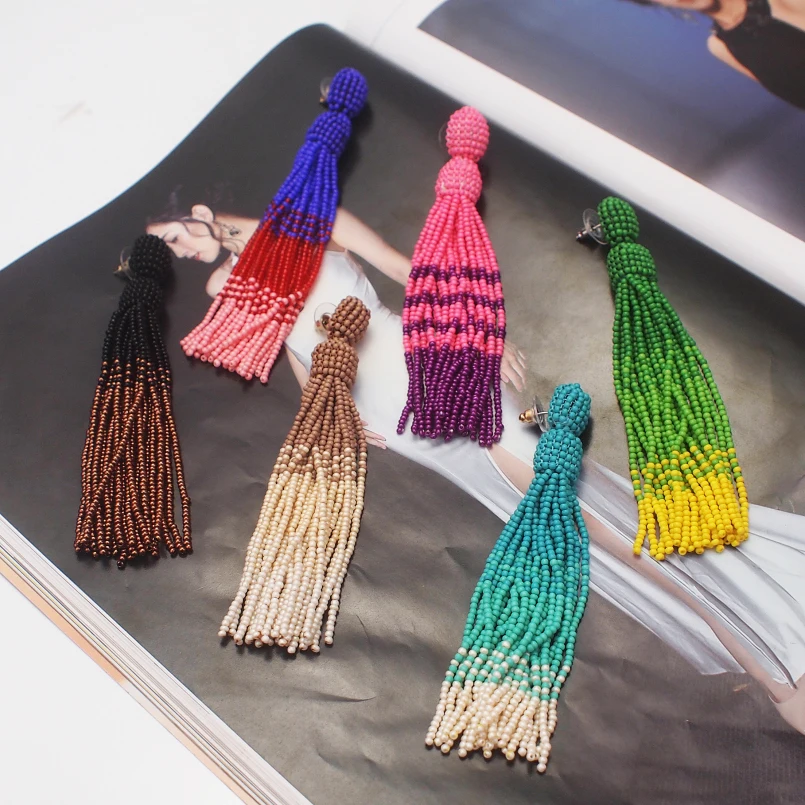 MANILAI, богемные многоцветные смолы, бисерные серьги с кисточками, длинные серьги, модные ювелирные изделия, массивные бусины, висячие серьги
