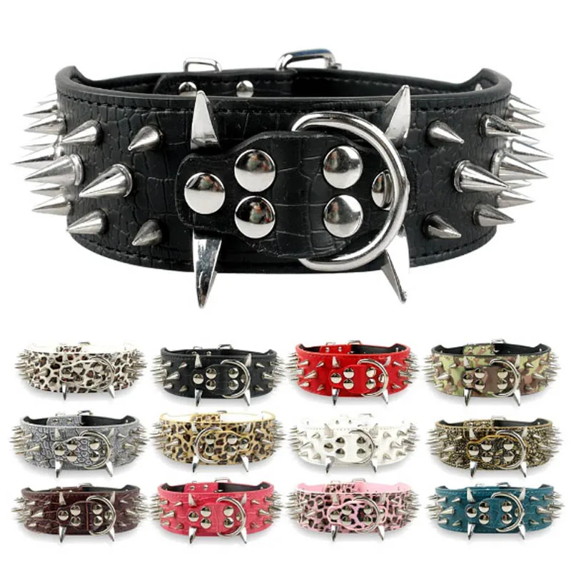 2 дюйма широкий Прохладный резкое шипами шипованные кожаные ошейники для собак