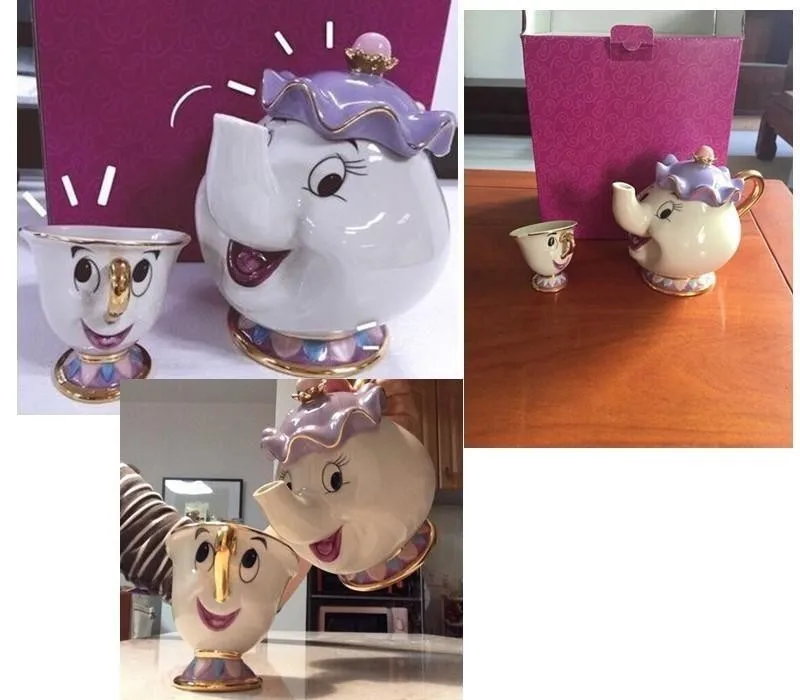 4 шт. костюмы старый стиль мультфильм Красавица и Чудовище Миссис Поттс чайный набор [1 горшок+ 2 чашки+ 1 сахарница] чашка кружка хороший подарок
