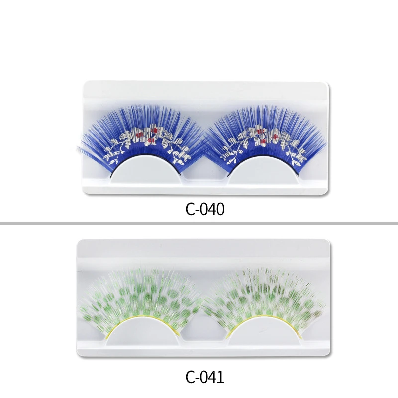 

1 Pair Exaggeration Stage Performance Nightclub Party Feathers False Eyelashes Colorful Inkjet Spider Sharpened False Eyelashes
