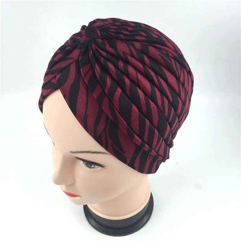 

10 Color Turban Hats Fashion Unisex New Head Wrap Cap Women Hospital Cancer Striped Hat Wine Red Blue Yellow White