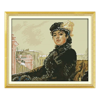 

JoySunday chinese counted cross stitch diy young Russian girl woman DMC14CT11CT cotton needlework livingroom baby room painting