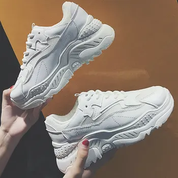 

2019 sports Shoes Woman summer Comfortable Breathable PU+Mesh Flats Female Platform Sneakers Women Chaussure Femme