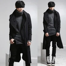 2017 Male velvet with a hood trench autumn and winter male fashion male punk outerwear long designThe singer’s clothing M-XL