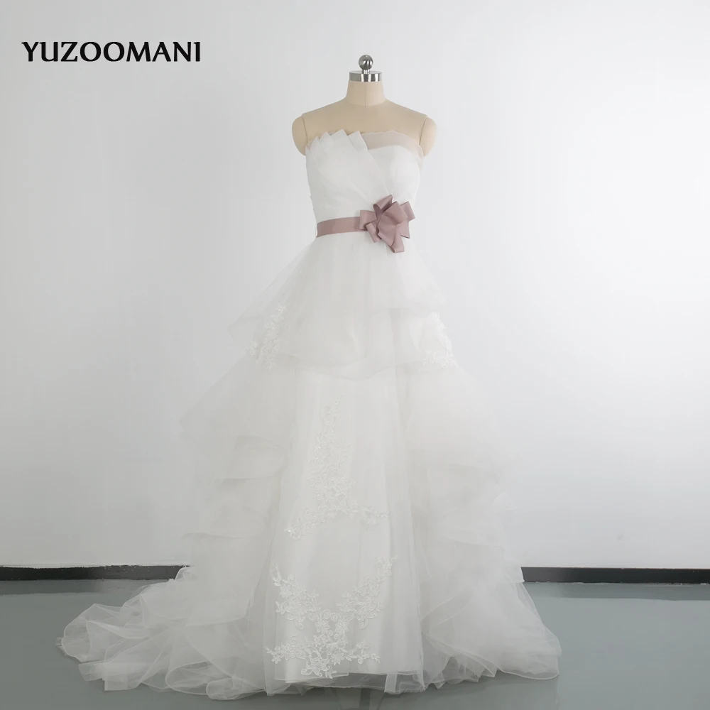Фото Yuzoomani 2018 Новая мода Line без бретелек слоистых драпировки минималистский суд Поезд