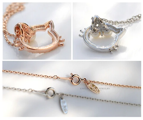 Розовое золото цвет белый искусственный жемчуг стразы шипованные милый котенок дизайн леди кулон ожерелье подарок дочери