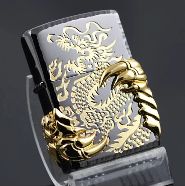 

The tribe lighter black ultra-thin double-sided plating Golden Dragon wing dragon two claw windproof lighter