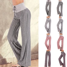 

Female Autumn winter Plus Size Flare pants Loose Dancing fitness sportswear Elastic Drawstring Striped Yoga Harem Palazzo Pants