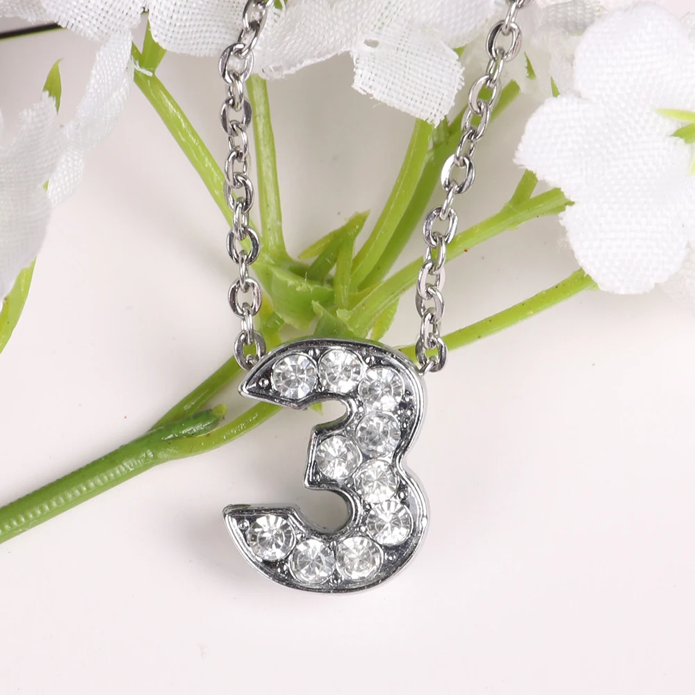 5 Pcs New Number 3 Silver Pendant Necklace for Diy Customize Crystal