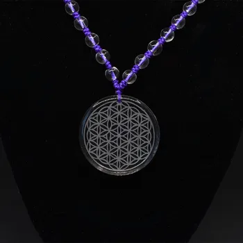 

High quality natural stone quartz white crystal pendant pendulum flower of life pendants Purple rope chakra pendule Ms necklace