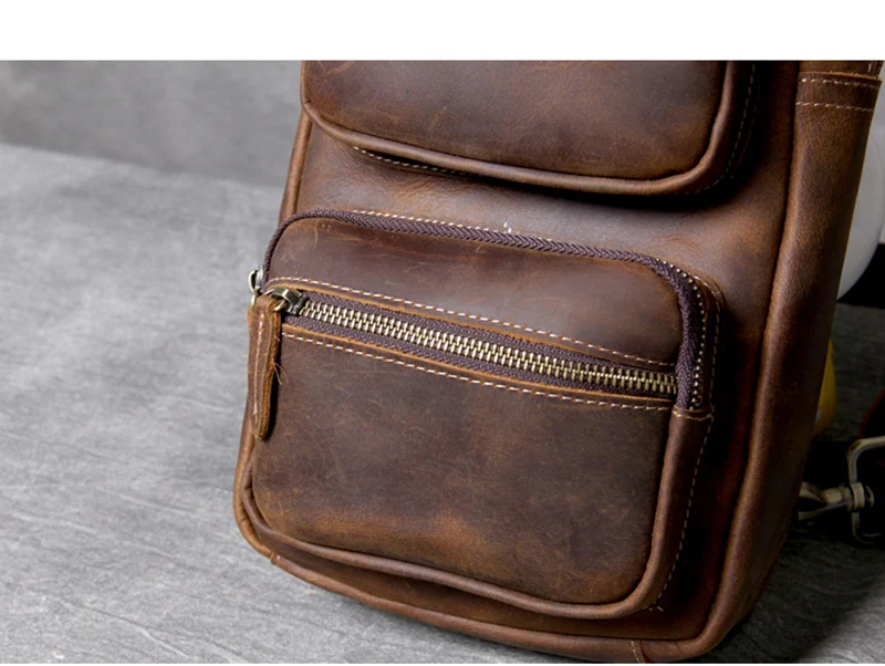 Woosir Mens Single Strap Backpack Leather Chest Bag