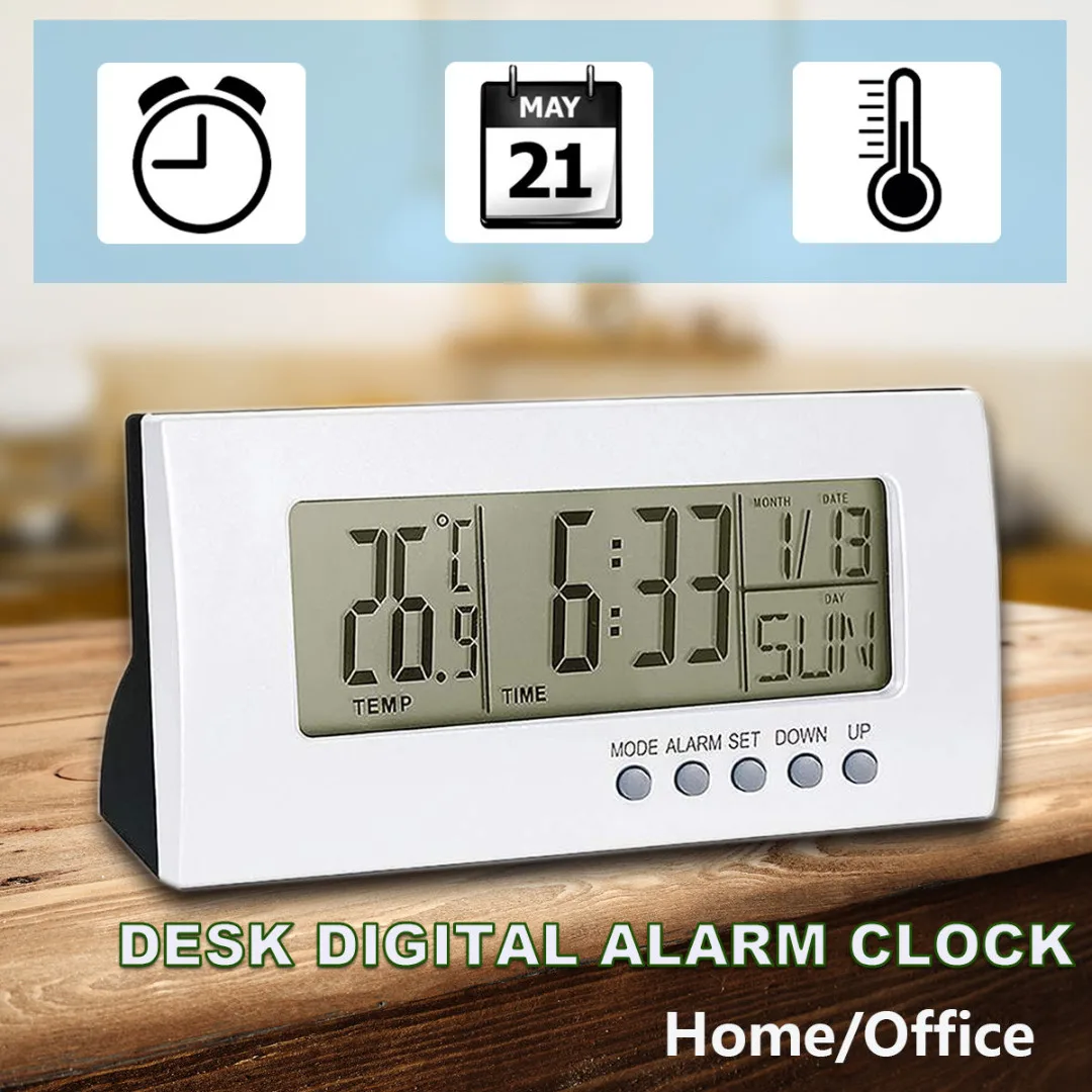 Modern Digital Battery LCD Display Calendar Snooze Thermometer Alarm Clock New