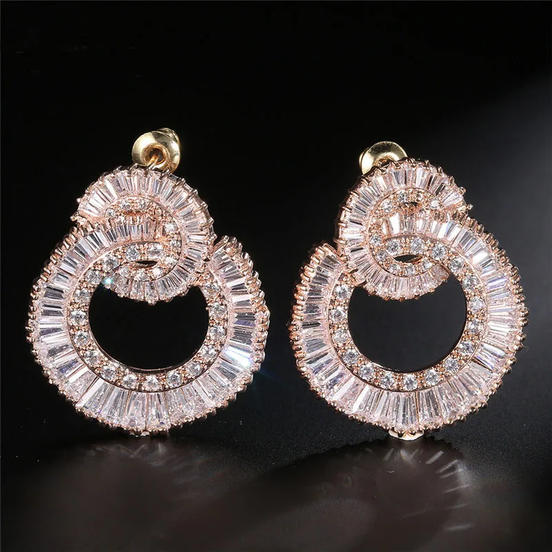 

LISM Simple Hot Sale Big Circle Round Stud Earring Full Mirco Paved Microl Zirconia Sparking Statement Jewelry Women Wedding