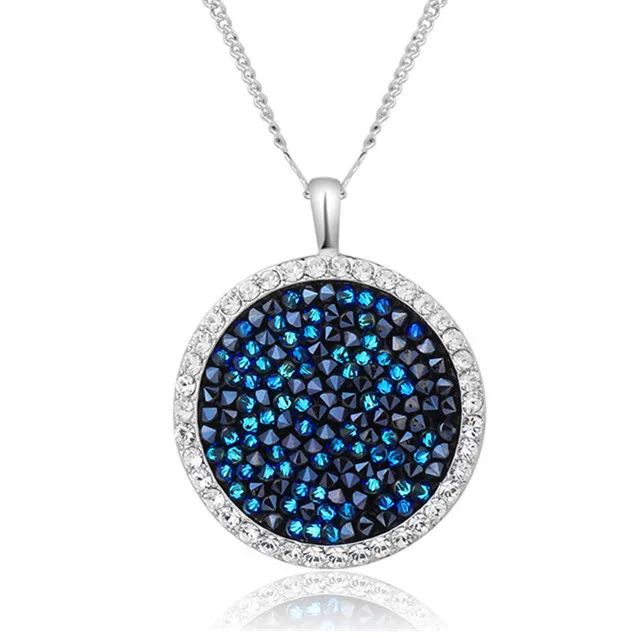 

Women Necklace Crystals Pendants Necklaces Round Jewelry Elegant Fashion Blue Jewelry Sexy Female