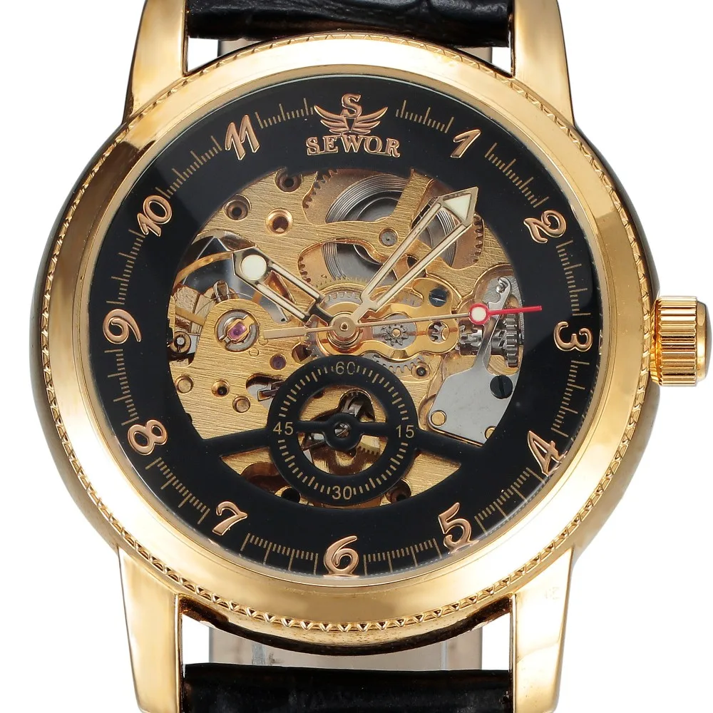 Sewor механические часы Для мужчин Элитный Бренд Скелет Повседневное дизайнер 2016 автоматический Наручные часы механические часы с коробкой