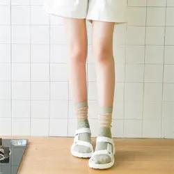 Куча носок женский Корея Классический серебряной проволоки лоскутное Носки для девочек Женская летняя обувь модные полупрозрачные