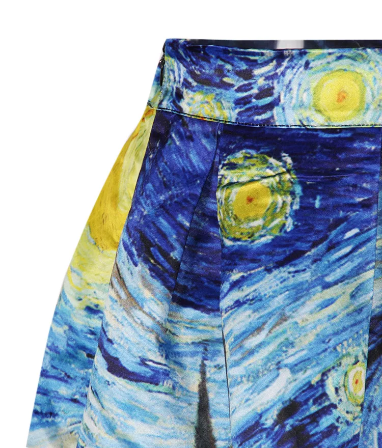 Модные атласные женские Винтажные Ван Гог звездное небо живопись маслом 3D печать Высокая талия юбка рокабилли пачка Ретро роскошная юбка